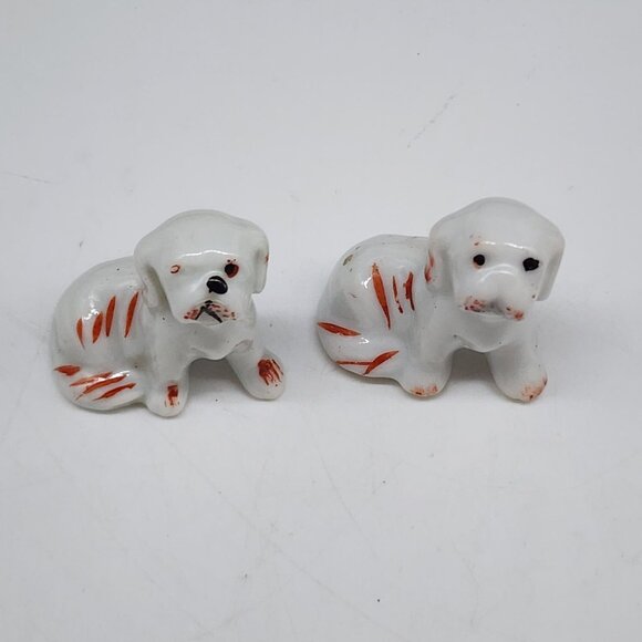 Vintage Ceramic Bulldog Dog Figurines With Red Accent Made In Japan - Picture 2 of 6
